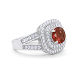 Double Halo Art Deco Split Shank Wedding Engagement Ring Round Cubic Zirconia 925 Sterling Silver