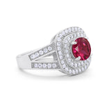 Double Halo Art Deco Split Shank Wedding Engagement Ring Round Cubic Zirconia 925 Sterling Silver