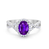 Infinity Shank Art Deco Halo Ring Oval Round Cubic Zirconia 925 Sterling Silver