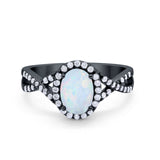 Infinity Shank Art Deco Halo Ring Oval Round Cubic Zirconia 925 Sterling Silver