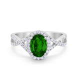 Infinity Shank Art Deco Halo Ring Oval Round Cubic Zirconia 925 Sterling Silver