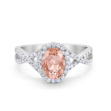 Infinity Shank Art Deco Halo Ring Oval Round Cubic Zirconia 925 Sterling Silver