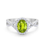 Infinity Shank Art Deco Halo Ring Oval Round Cubic Zirconia 925 Sterling Silver