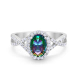 Infinity Shank Art Deco Halo Ring Oval Round Cubic Zirconia 925 Sterling Silver