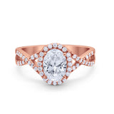 Infinity Shank Art Deco Halo Ring Oval Round Cubic Zirconia 925 Sterling Silver
