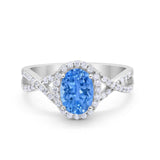 Infinity Shank Art Deco Halo Ring Oval Round Cubic Zirconia 925 Sterling Silver