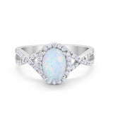 Infinity Shank Art Deco Halo Ring Oval Round Cubic Zirconia 925 Sterling Silver