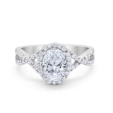 Infinity Shank Art Deco Halo Ring Oval Round Cubic Zirconia 925 Sterling Silver