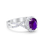 Infinity Shank Art Deco Halo Ring Oval Round Cubic Zirconia 925 Sterling Silver