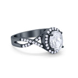 Infinity Shank Art Deco Halo Ring Oval Round Cubic Zirconia 925 Sterling Silver