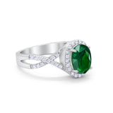 Infinity Shank Art Deco Halo Ring Oval Round Cubic Zirconia 925 Sterling Silver