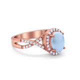 Infinity Shank Art Deco Halo Ring Oval Round Cubic Zirconia 925 Sterling Silver