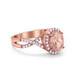 Infinity Shank Art Deco Halo Ring Oval Round Cubic Zirconia 925 Sterling Silver
