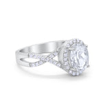 Infinity Shank Art Deco Halo Ring Oval Round Cubic Zirconia 925 Sterling Silver