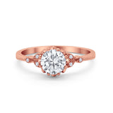 Floral Art Deco Wedding Engagement Ring Round Cubic Zirconia 925 Sterling Silver