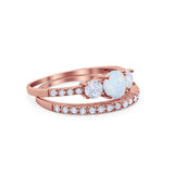 Three Stone Two Piece Wedding Engagement Bridal Set Ring Round Cubic Ziroconia 925 Sterling Silver