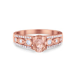 Art Deco Wedding Ring Oval Simulated Cubic Zirconia 925 Sterling Silver