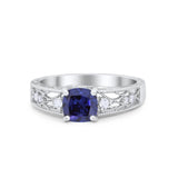 Art Deco Cushion Wedding Engagement Ring Round Cubic Zirconia 925 Sterling Silver
