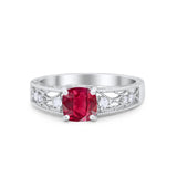 Art Deco Cushion Wedding Engagement Ring Round Cubic Zirconia 925 Sterling Silver