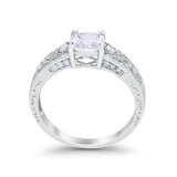 Art Deco Cushion Wedding Engagement Ring Round Cubic Zirconia 925 Sterling Silver