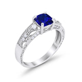 Art Deco Cushion Wedding Engagement Ring Round Cubic Zirconia 925 Sterling Silver