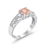 Art Deco Cushion Wedding Engagement Ring Round Cubic Zirconia 925 Sterling Silver
