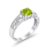 Art Deco Cushion Wedding Engagement Ring Round Cubic Zirconia 925 Sterling Silver