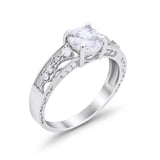 Art Deco Cushion Wedding Engagement Ring Round Cubic Zirconia 925 Sterling Silver