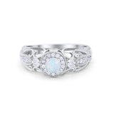 Halo Art Deco Filigree Wedding Engagement Ring Round Cubic Zirconia 925 Sterling Silver