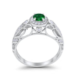 Halo Art Deco Filigree Wedding Engagement Ring Round Cubic Zirconia 925 Sterling Silver