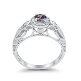 Halo Art Deco Filigree Wedding Engagement Ring Round Cubic Zirconia 925 Sterling Silver