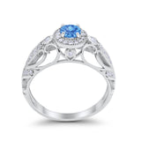 Halo Art Deco Filigree Wedding Engagement Ring Round Cubic Zirconia 925 Sterling Silver