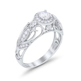 Halo Art Deco Filigree Wedding Engagement Ring Round Cubic Zirconia 925 Sterling Silver