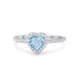 Halo Art Deco Heart Promise Ring Round Cubic Zirconia 925 Sterling Silver