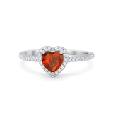 Halo Art Deco Heart Promise Ring Round Cubic Zirconia 925 Sterling Silver