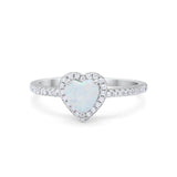 Halo Art Deco Heart Promise Ring Round Cubic Zirconia 925 Sterling Silver