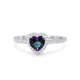 Halo Art Deco Heart Promise Ring Round Cubic Zirconia 925 Sterling Silver
