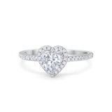 Halo Art Deco Heart Promise Ring Round Cubic Zirconia 925 Sterling Silver