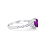 Halo Art Deco Heart Promise Ring Round Cubic Zirconia 925 Sterling Silver