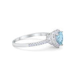 Halo Art Deco Heart Promise Ring Round Cubic Zirconia 925 Sterling Silver