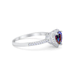 Halo Art Deco Heart Promise Ring Round Cubic Zirconia 925 Sterling Silver