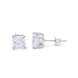 Solitaire Cushion Cut Cubic Zirconia Stud Earrings 925 Sterling Silver