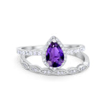 Art Deco Teardrop Wedding Ring Simulated Cubic Zirconia 925 Sterling Silver