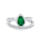 Art Deco Teardrop Wedding Ring Simulated Cubic Zirconia 925 Sterling Silver
