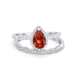 Art Deco Teardrop Wedding Ring Simulated Cubic Zirconia 925 Sterling Silver