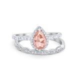 Art Deco Teardrop Wedding Ring Simulated Cubic Zirconia 925 Sterling Silver