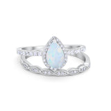 Art Deco Teardrop Wedding Ring Simulated Cubic Zirconia 925 Sterling Silver