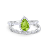 Art Deco Teardrop Wedding Ring Simulated Cubic Zirconia 925 Sterling Silver