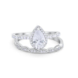 Art Deco Teardrop Wedding Ring Simulated Cubic Zirconia 925 Sterling Silver
