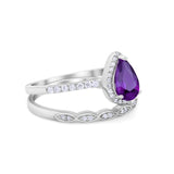 Art Deco Teardrop Wedding Ring Simulated Cubic Zirconia 925 Sterling Silver
